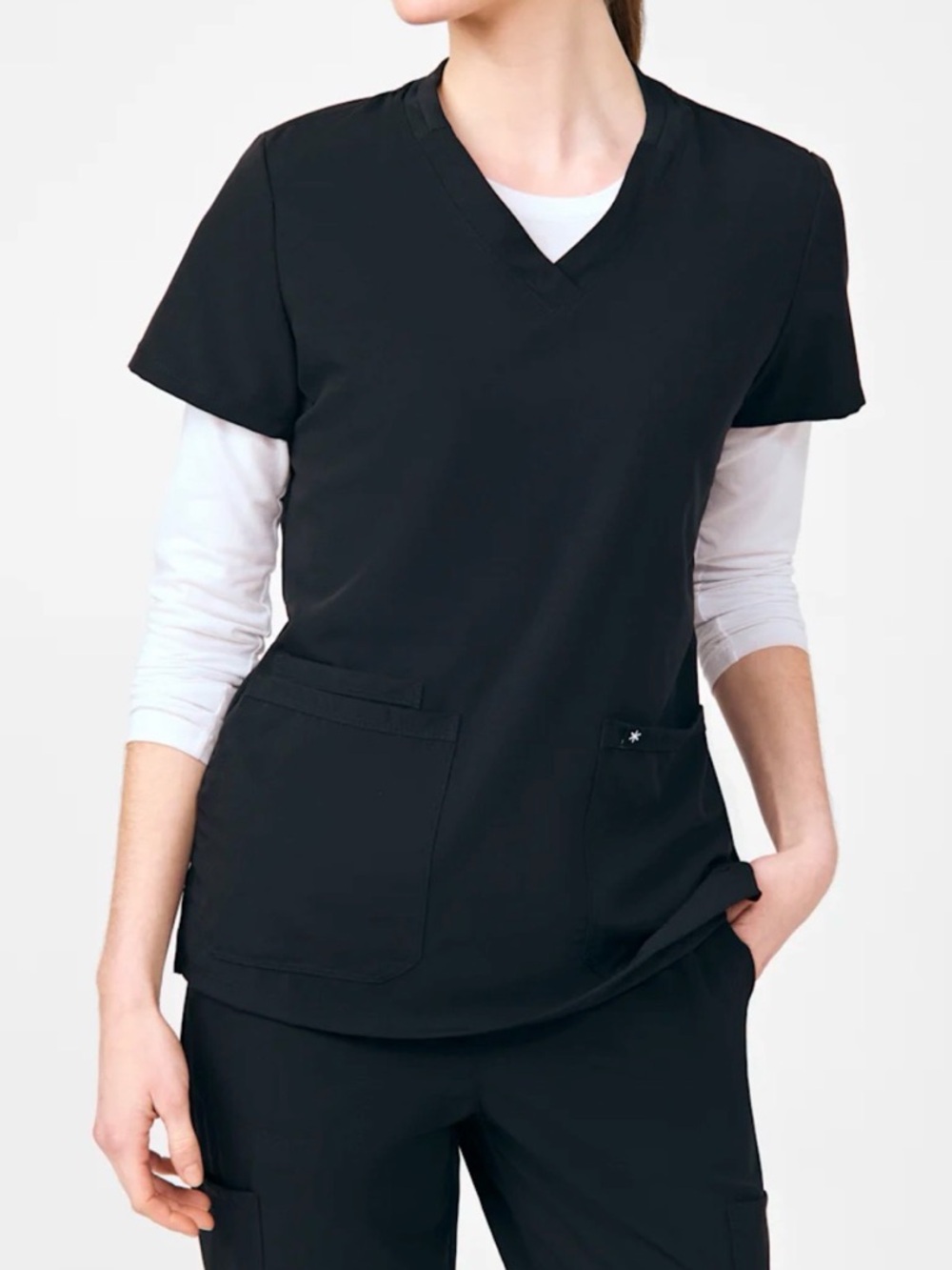 Beyond Scrubs Black Women's V-Neck 3 pocket top